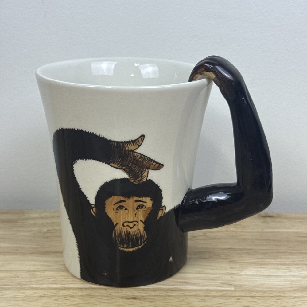 Pier 1 Imports Monkey Hand Painted Stoneware Mug 3D Chimp Ape Gorilla Arm Handle